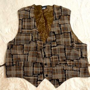 Maloos Design sz large tan brown & black vest rayon/polyester made in US vintage